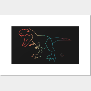 T-Rex Rainbow Dinosaur Black Posters and Art